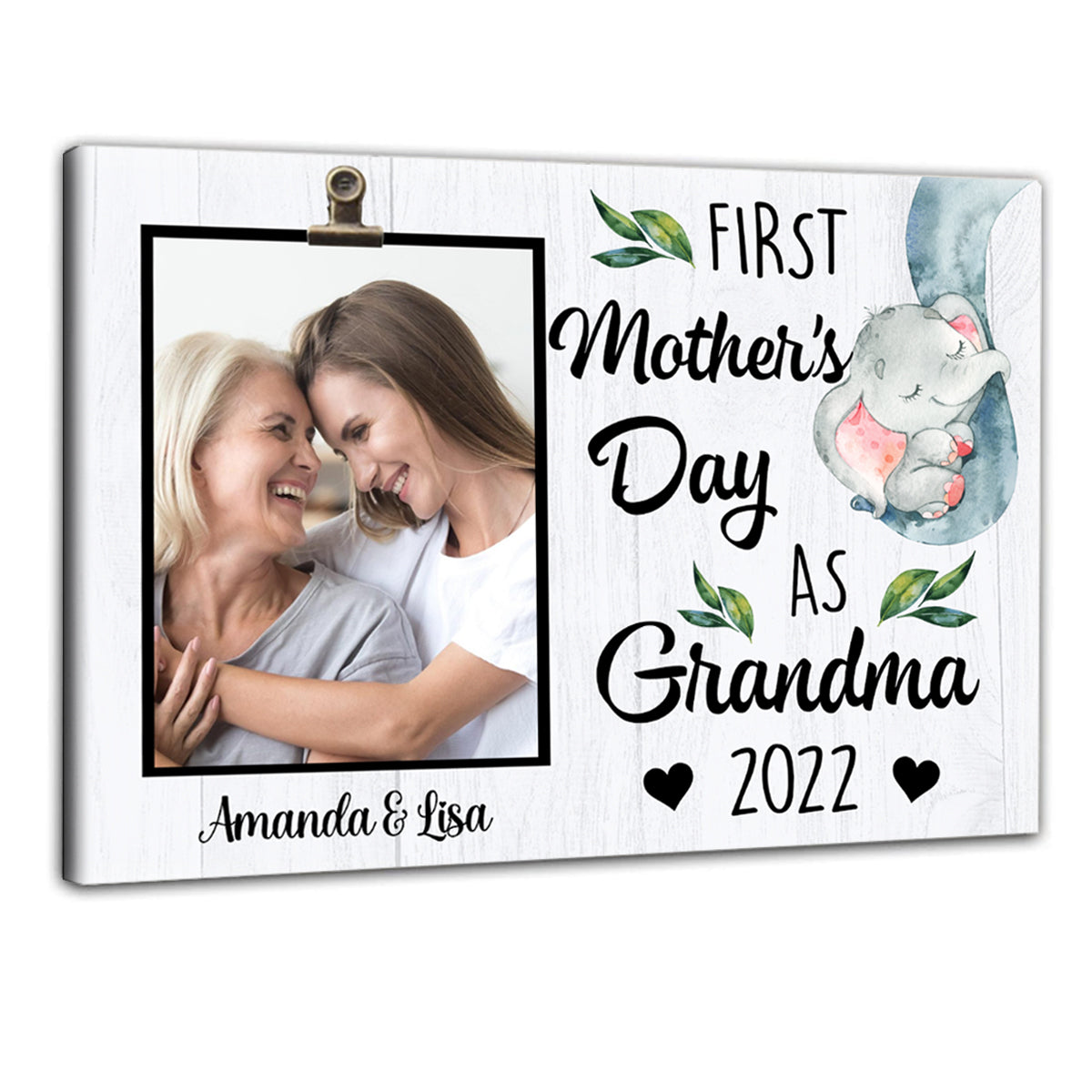Elephants First Mother's Day As Grandma - Personalized Photo Canvas - Gift For Mom bannercanvas-elephants-gg.jpg