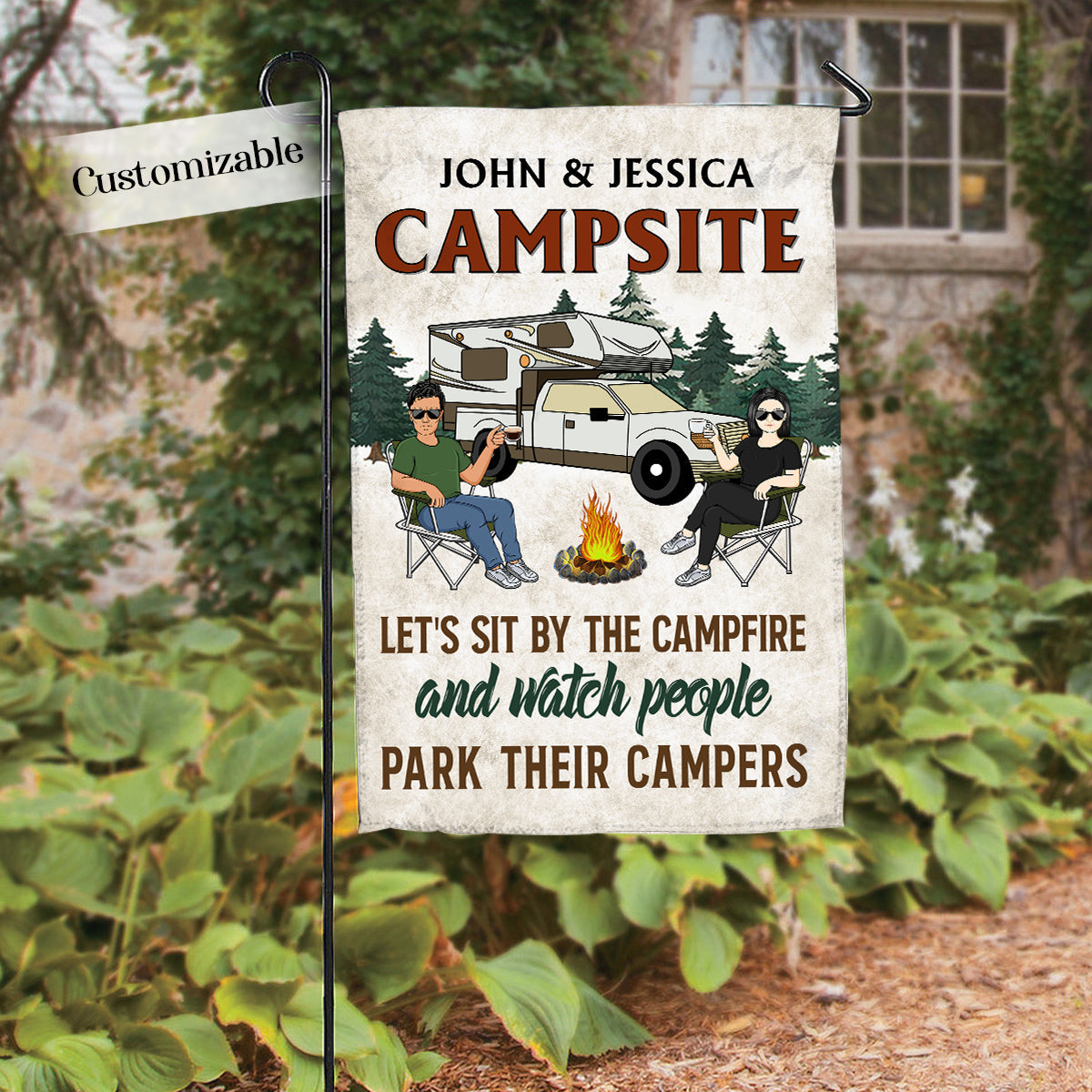 Husband & Wife Let's Sit By The Campfire - Personalized Flag - Camping bannergardenflag.jpg
