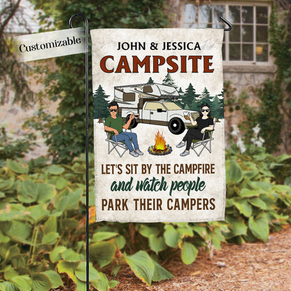Husband & Wife Let's Sit By The Campfire - Personalized Flag - Camping bannergardenflag.jpg