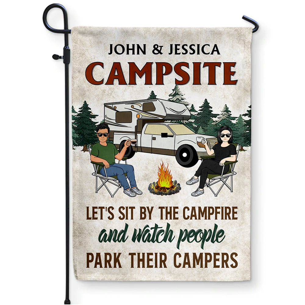 Husband & Wife Let's Sit By The Campfire - Personalized Flag - Camping bannerggflag.jpg