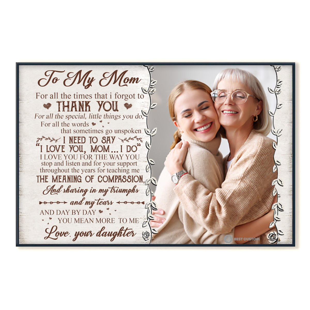 To My Mom Day By Day You Mean More To Me - Personalized Photo Canvas - Gift For Mom bannerposter-meanmoretome-gg.jpg