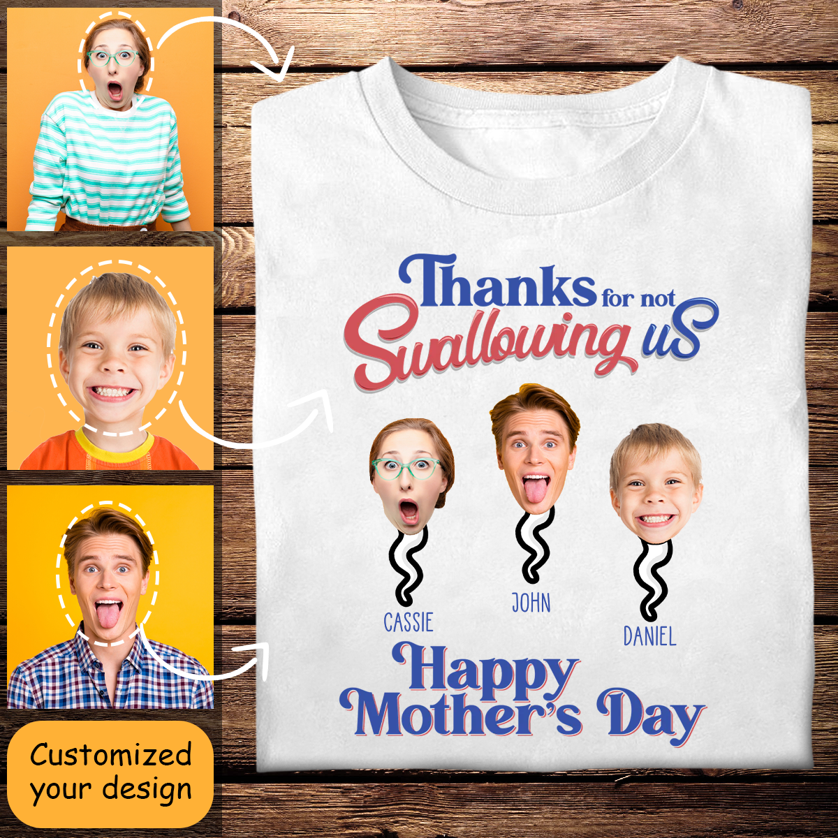 Personalized Shirt - Thanks For Not Swallowing Us - Funny Mother's Day Birthday Gift For Mom Mother Wife bannershirt2d.png