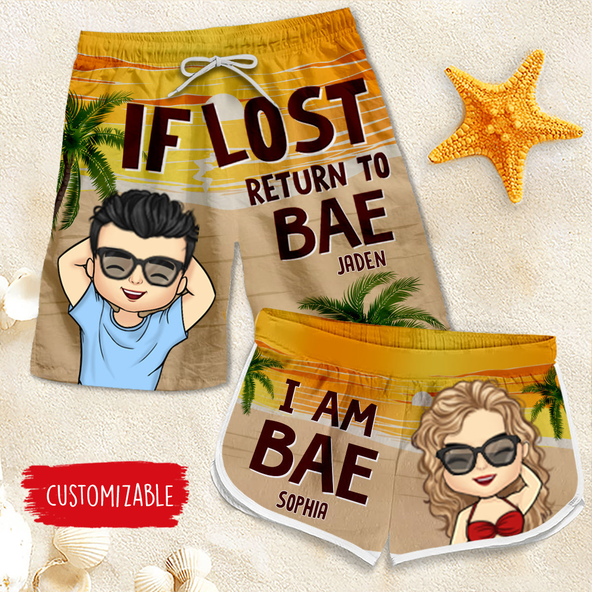 Return To Bae, I'm Bae - Personalized Couple Beach Shorts - Gift For Couples, Husband Wife bannershortcouple-fLostReturnToBae-fb.jpg
