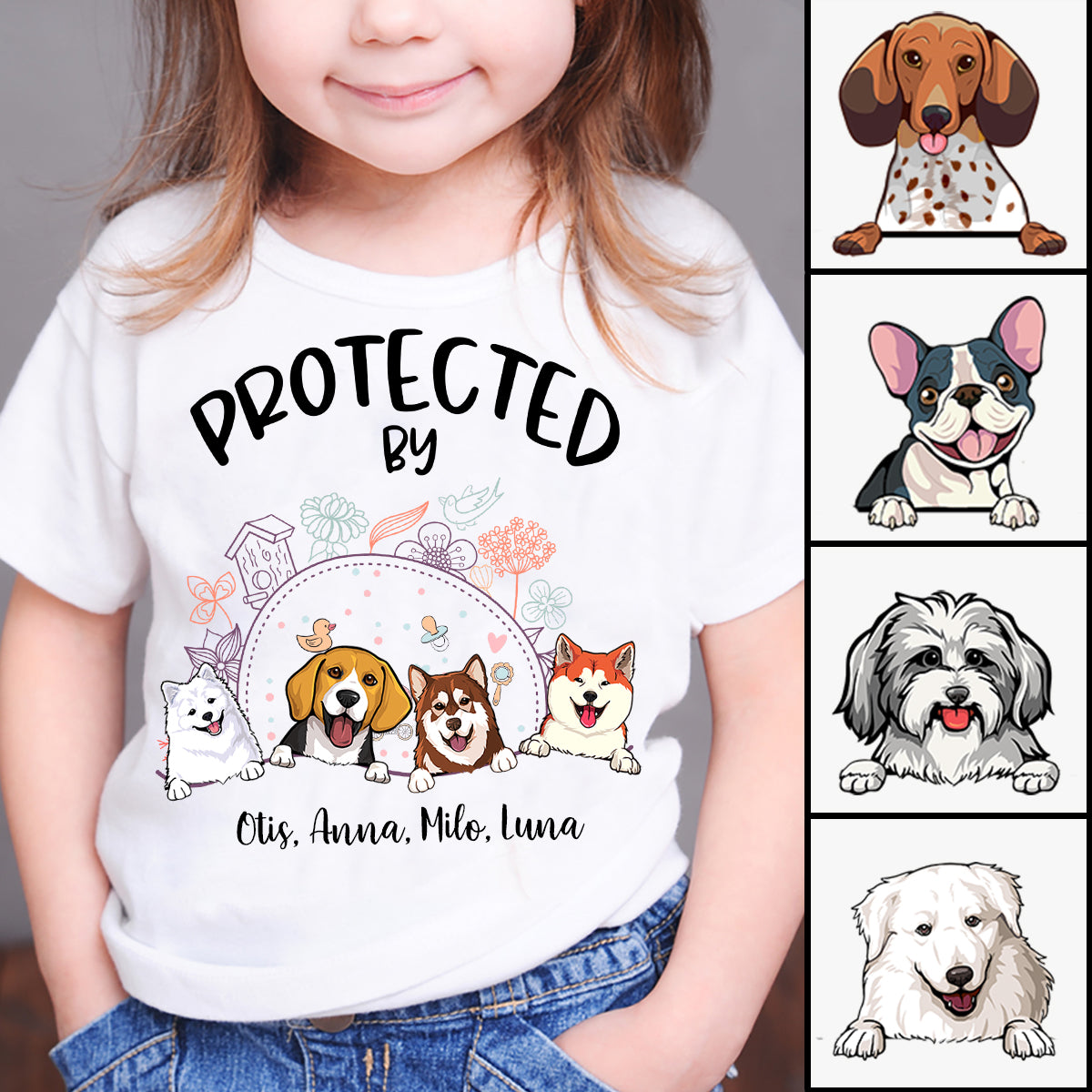 Cute Dog, Protected by Dog Custom Standard Youth T-shirt bannertshirtkid-ProtectedbyDog-gg.jpg