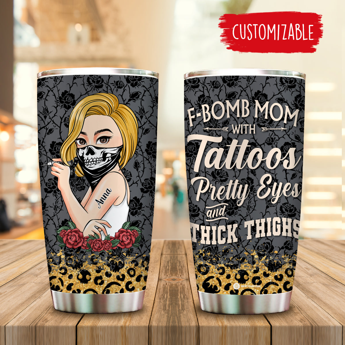F-Bomb Mom With Tattoos - Personalized Tumbler - Gift For Mom bannertumbler-fbombmom-fb.jpg