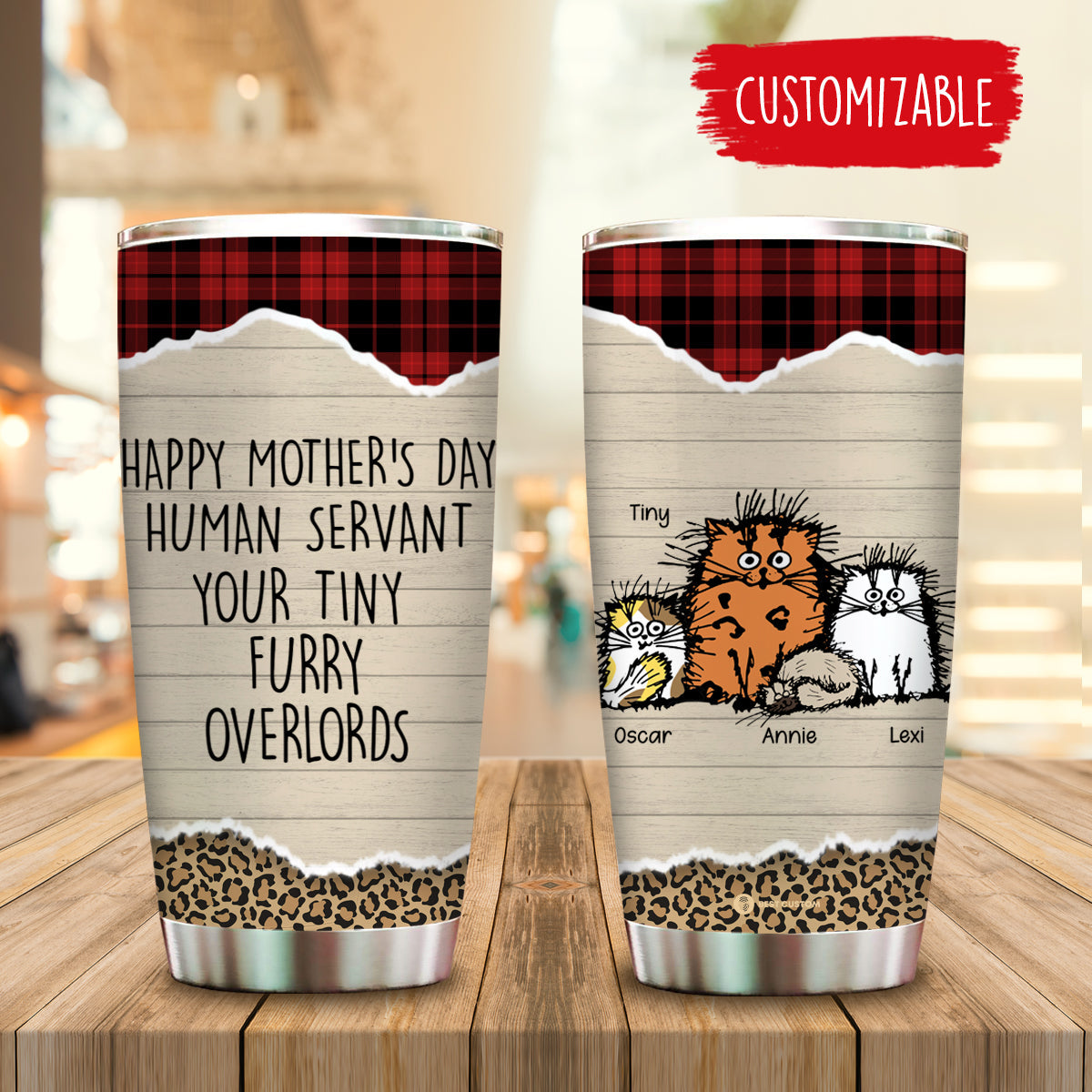 Fluffy Cat Happy Mother's Day Human Servant Your Tiny Furry OverLords - Personalized Tumbler - Cat Mom bannertumblerfb--FluffyCat.jpg