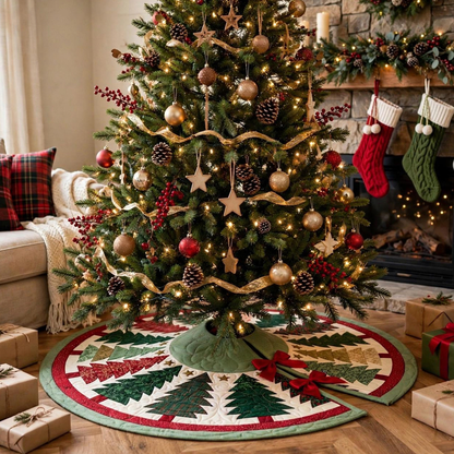 Christmas Tree Quilted Tree Skirt, Patchwork Christmas Tree Skirt, Red Green Holiday Tree Base Cover, Traditional Xmas Decor, Family Gift bb0502a6-1c64-4650-bb6e-809cacb5b256-5.png