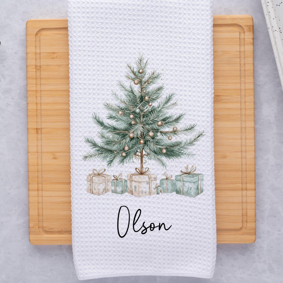 Personalized Christmas Tree Towel, Merry Christmas Waffle Weave Dish Towel, Holiday Tea Towel Kitchen Decoration, Gift for Newlyweds bb2f805d-7a8d-4832-8a9a-8cad3469469d-6.png