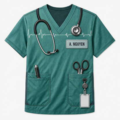 Personalized Scrubs AOP T‑Shirt with Name Patch - Personalized T-Shirt - All Over Printed bb2f88c2-fb08-40aa-a1a8-e6db2290bfb2.png
