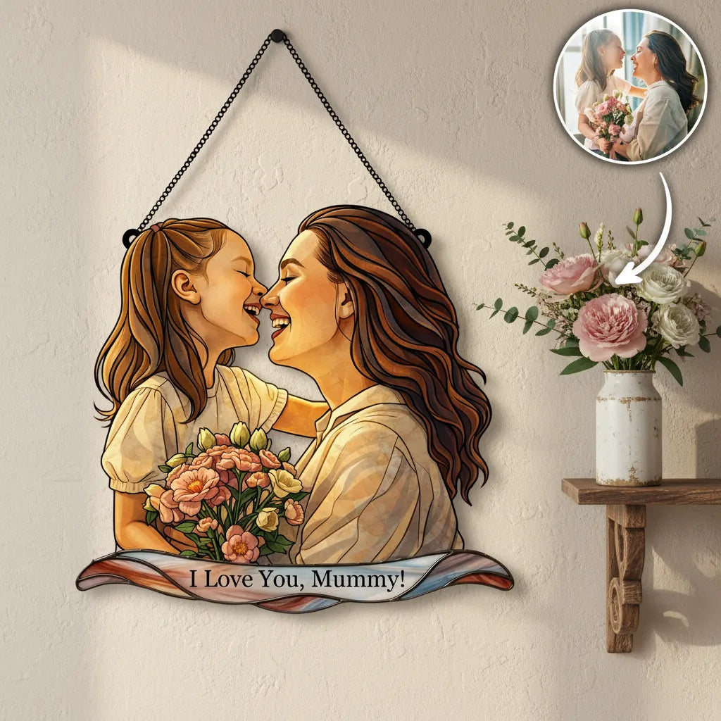 Personalized Family Portrait - Stained Glass Suncatcher for Mom on Mother's Day