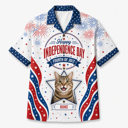 Patriotic Fireworks Pet Photo Hawaiian Shirt - Independence Day - Hero