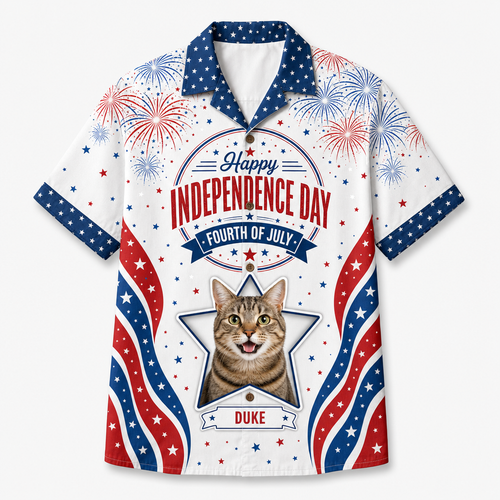 Patriotic Fireworks Pet Photo Hawaiian Shirt - Independence Day - Hero