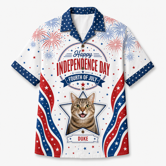 Patriotic Fireworks Pet Photo Hawaiian Shirt - Independence Day - Hero