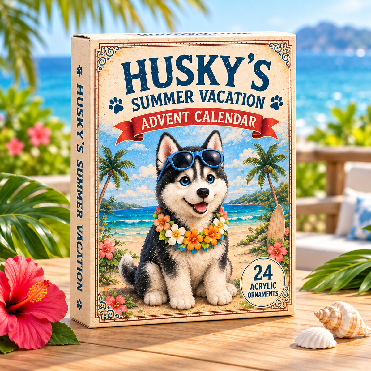 Husky Summer Vacation Advent Calendar 2026 - 24-Day Festive Countdown, Acrylic Charms Blind Box - Gift For Dog Lovers bcd81805-c8cd-4896-98a4-89e72c5c436a-summer-husky-box.png