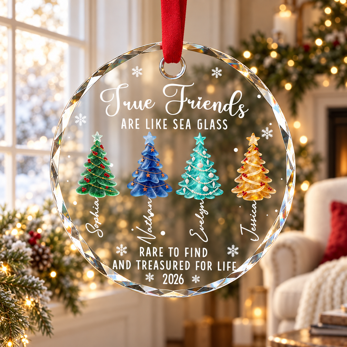 True Friends Rare To Find And Treasured For Life - Personalized Crystal Ornament - Christmas Gift For Friends, Sisters, Besties bcf41ea5-84dd-4b6f-ba74-386b646a207a-banner-1.png
