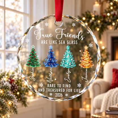 True Friends Rare To Find And Treasured For Life - Personalized Crystal Ornament - Christmas Gift For Friends, Sisters, Besties bcf41ea5-84dd-4b6f-ba74-386b646a207a-banner-1.png