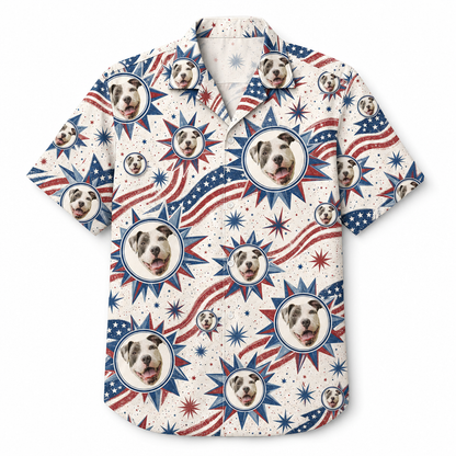 Custom Pet Face Patriotic Hawaiian Shirt - Hero
