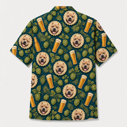 Custom Pet Face x Beer Pattern Hawaiian Shirt - Back view