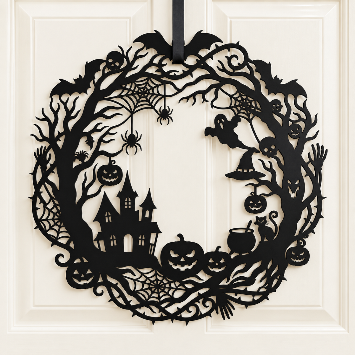 Haunted Hollow Halloween Wood Sign – Spooky Wood Sign Haunted House Wreath with Ghosts, Pumpkins & Bats, Gothic Front Door Decor be3c8f73-baa9-4f45-abb7-93ce45843b90-5.png