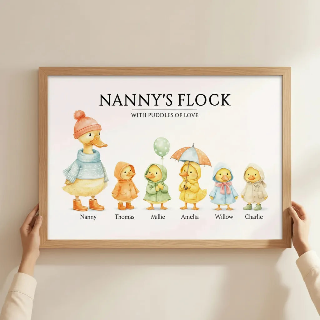 Grandma's Flock with Puddles of Love - Personalised Poster