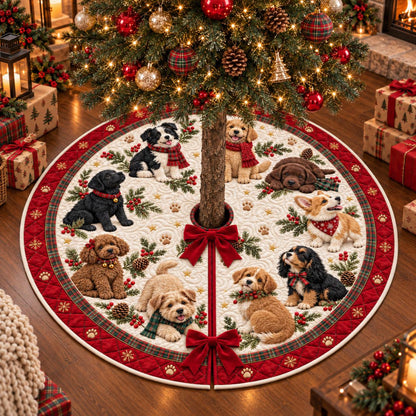 Quilted Puppy Christmas Tree Skirt – Festive Dog Design with Red Plaid Border, Cozy Christmas Tree Base Cover for Dog Lovers beccc5dd-1377-4731-be9f-4cad61288196-1.jpg