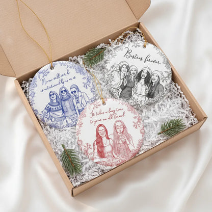 Friendship Sketch Line Art Christmas Gifts For Friends, Sisters - Personalized Ornament