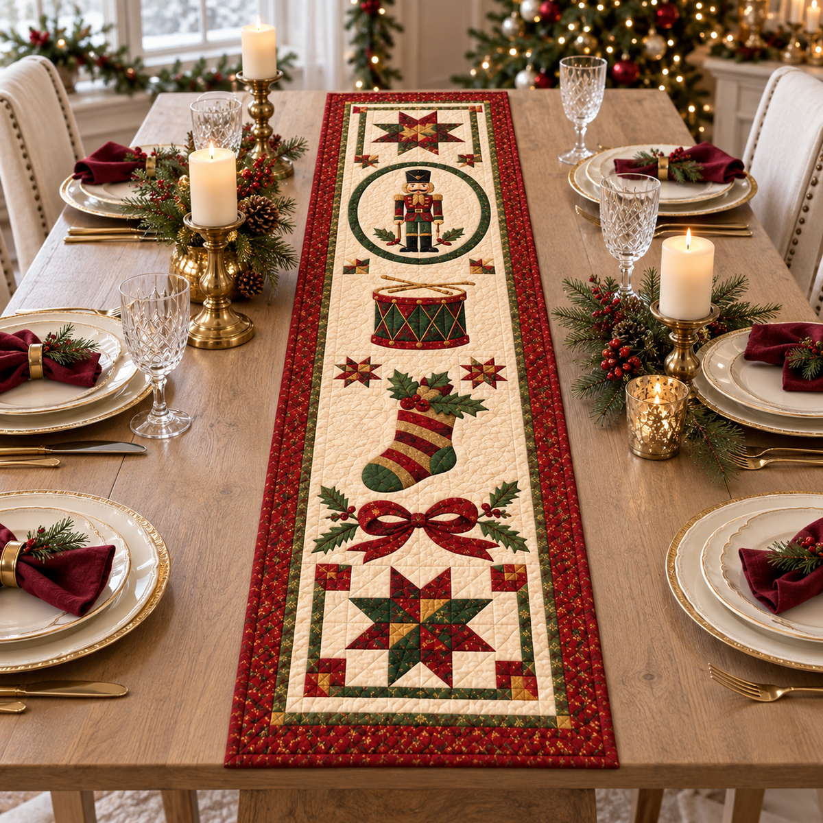 Christmas Quilted Table Runner, Traditional Red Green Holiday Table Decor, Holiday Winter Dining Table Decor, Festive Farmhouse Xmas Decor bee3aec6-7ea1-4728-9d08-c168ee02803a-banner-1.png