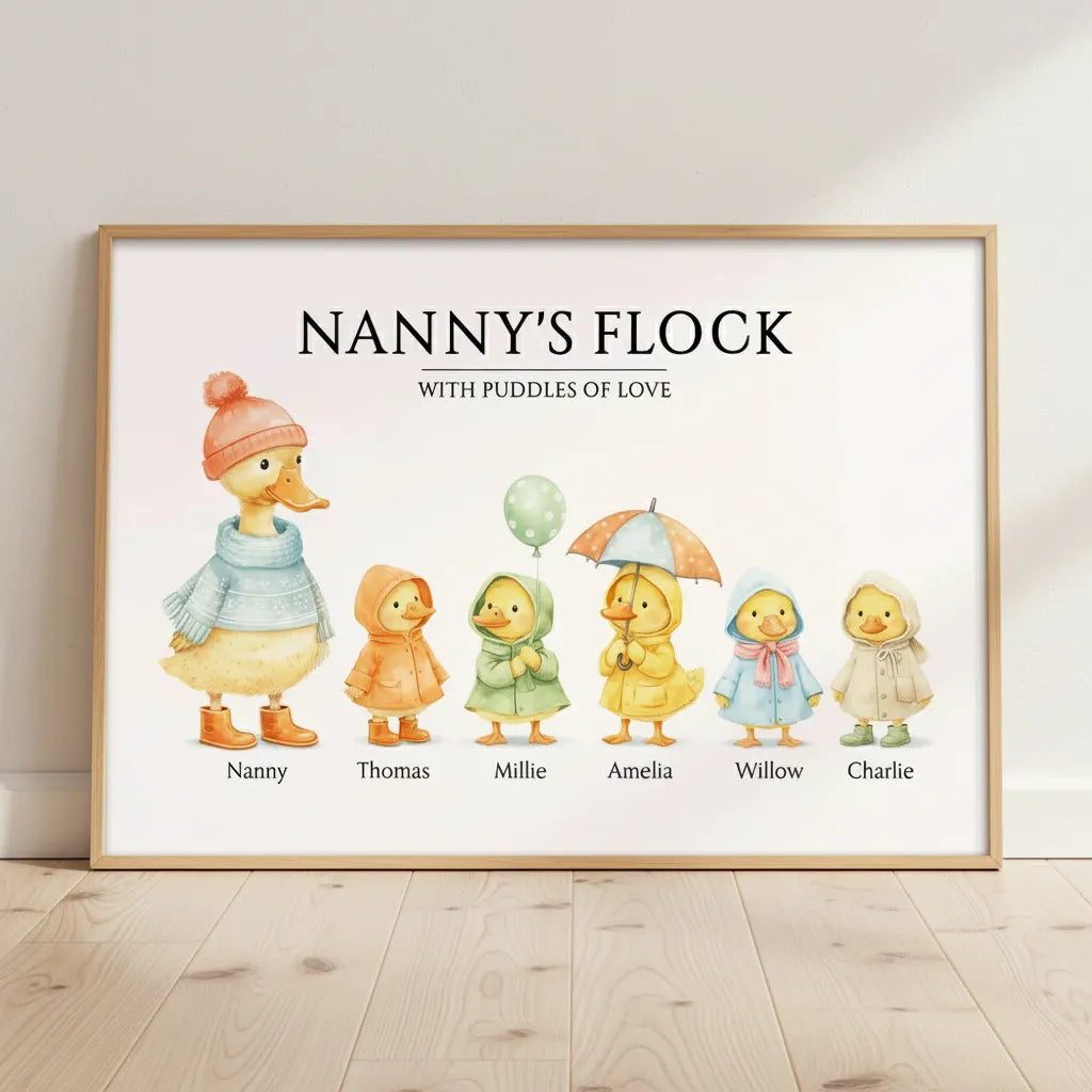 Grandma's Flock with Puddles of Love - Personalised Poster