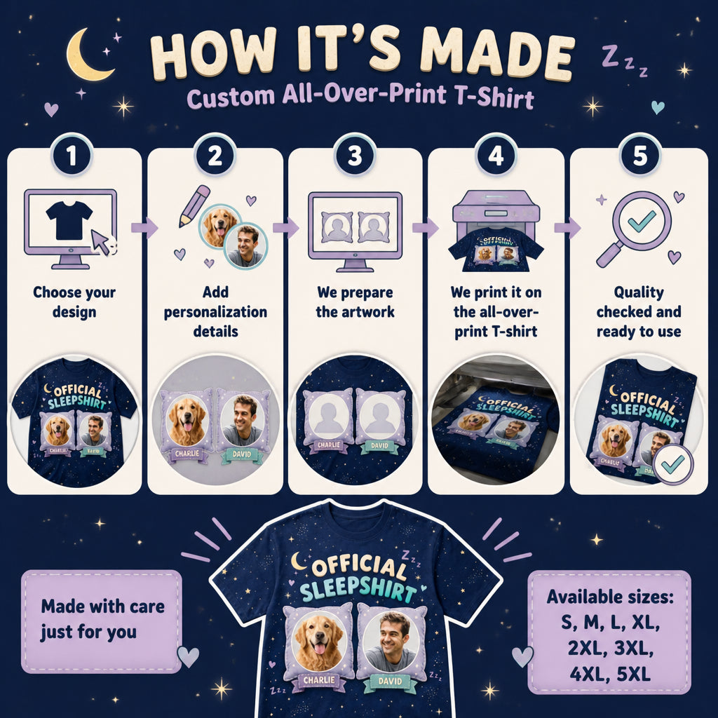 Official Sleepshirt — Pet + Owner Photo AOP Tee - How it is made