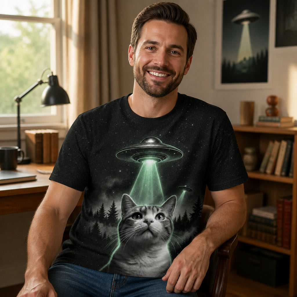 Retro UFO Pet Portrait Tee - Lifestyle 1