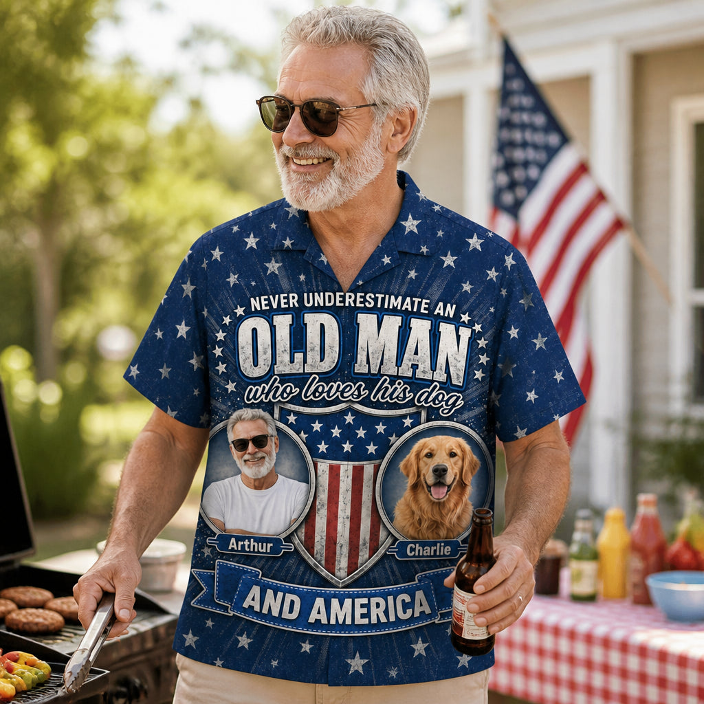Old Man Dog Lover Patriotic Photo Hawaiian Shirt - Lifestyle 2
