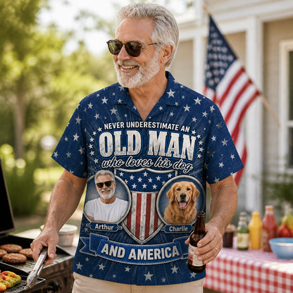 Old Man Dog Lover Patriotic Photo Hawaiian Shirt - Lifestyle 2