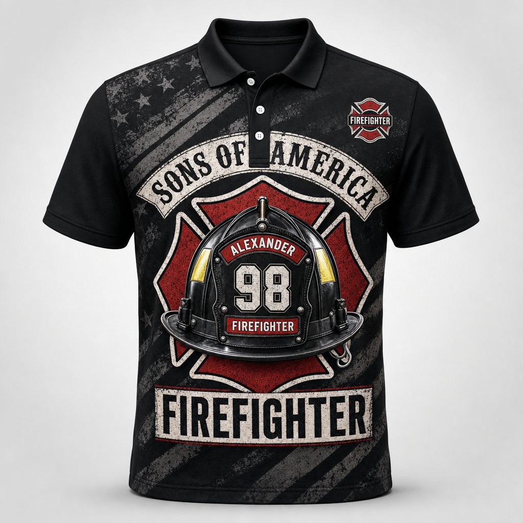 Sons of America Firefighter Polo – Personalized Name & Number - Personalized Polo shirt - All over printed bfe55202-3395-47ca-a301-33785c629b19.png