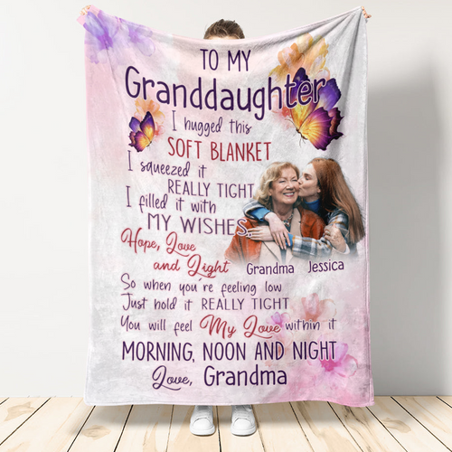 Butterfly I Hugged This Soft Blanket - Personalized Blanket - Gift For Granddaughter blanket_f80aede6-3aad-4716-b84c-162c903de354.png