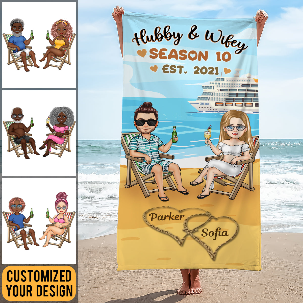 Hubby & Wifey - Personalized Beach Towel - Gift For Couple, Beach, Summer Vacation bn-fb-64954d6f3be5ff00085d245c.jpg