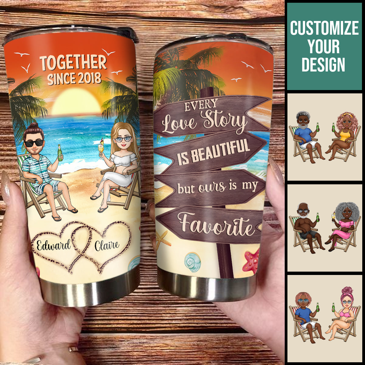 Every Love Story Is Beautiful - Personalized Tumbler- Gift For Couple, Beach, Summer Vacation bn-fb-64965beff7fc1d00086f1d37.jpg