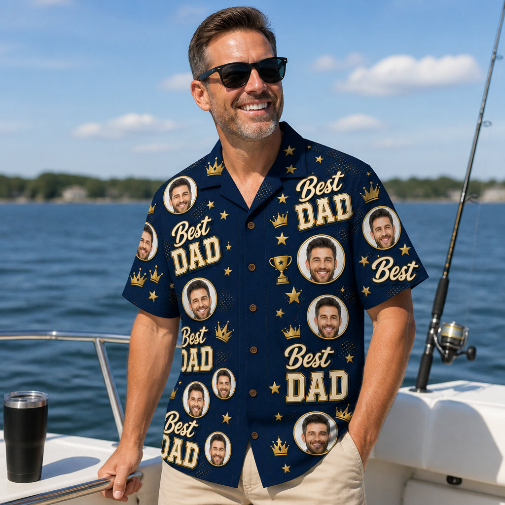 Best Dad Photo Medallion Hawaiian Shirt - Lifestyle 1