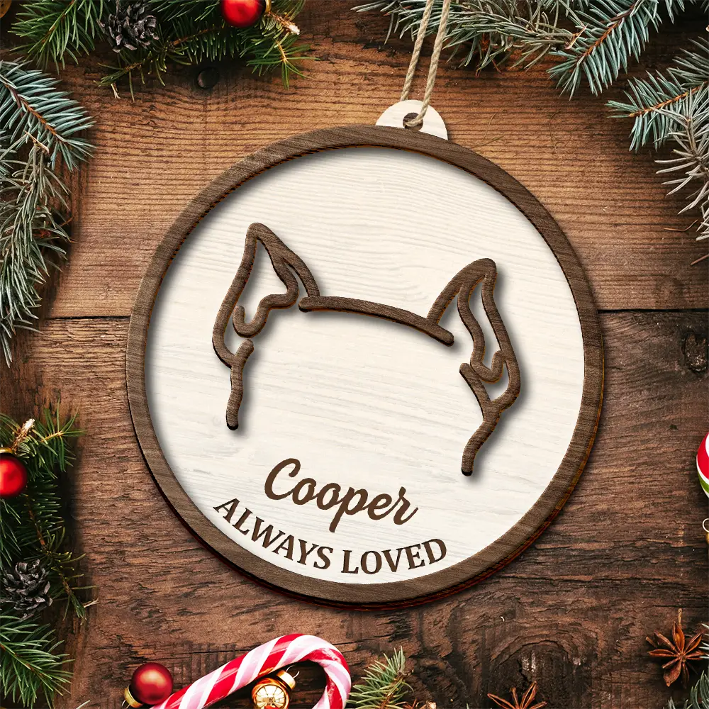 Dog Ear Pet Loss Memorial Never Forgotten - Personalized 2-Layered Wooden Ornament c085e214-91ea-43e4-8e52-1f2cd556cd77-AT1838-CIN3836-MK-3.png