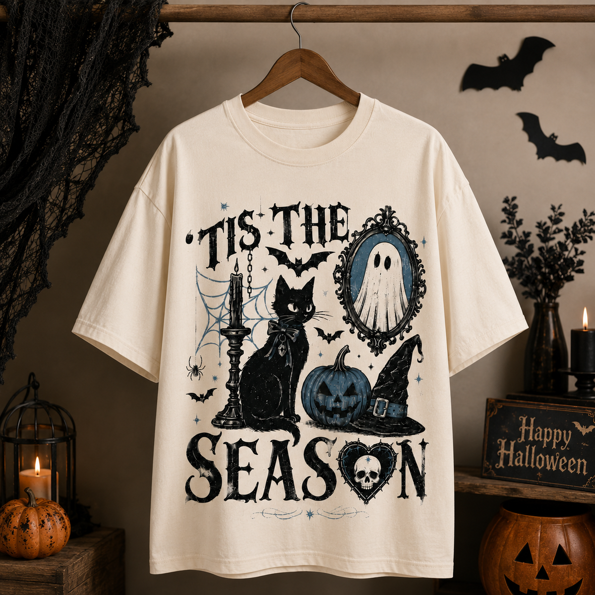 Tis the Spooky Season Halloween T-Shirt – Gothic Black Cat, Ghost & Pumpkin Graphic Tee, Witchy Fall Shirt for Halloween Lovers c0b57db7-c314-48e8-b940-293ef6ca4335-ff.png