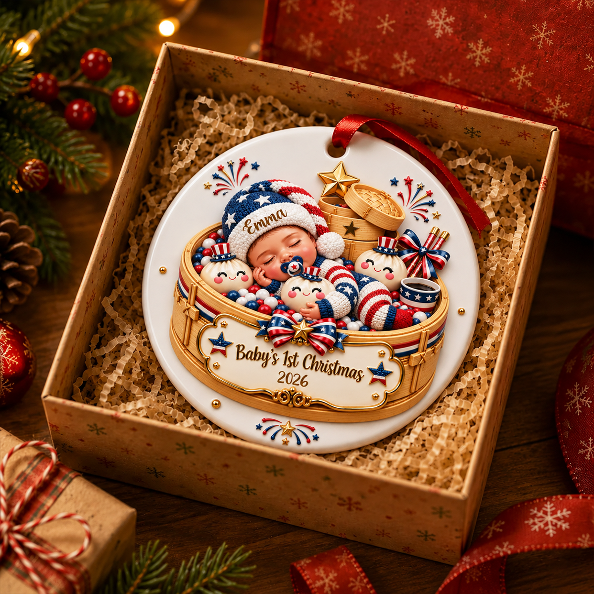 Dumpling Basket Acrylic Ornament - Personalized Real 3D Raised Ornament c0e481b5-ae47-457e-9565-0c74e0b8e778-5-7-.png
