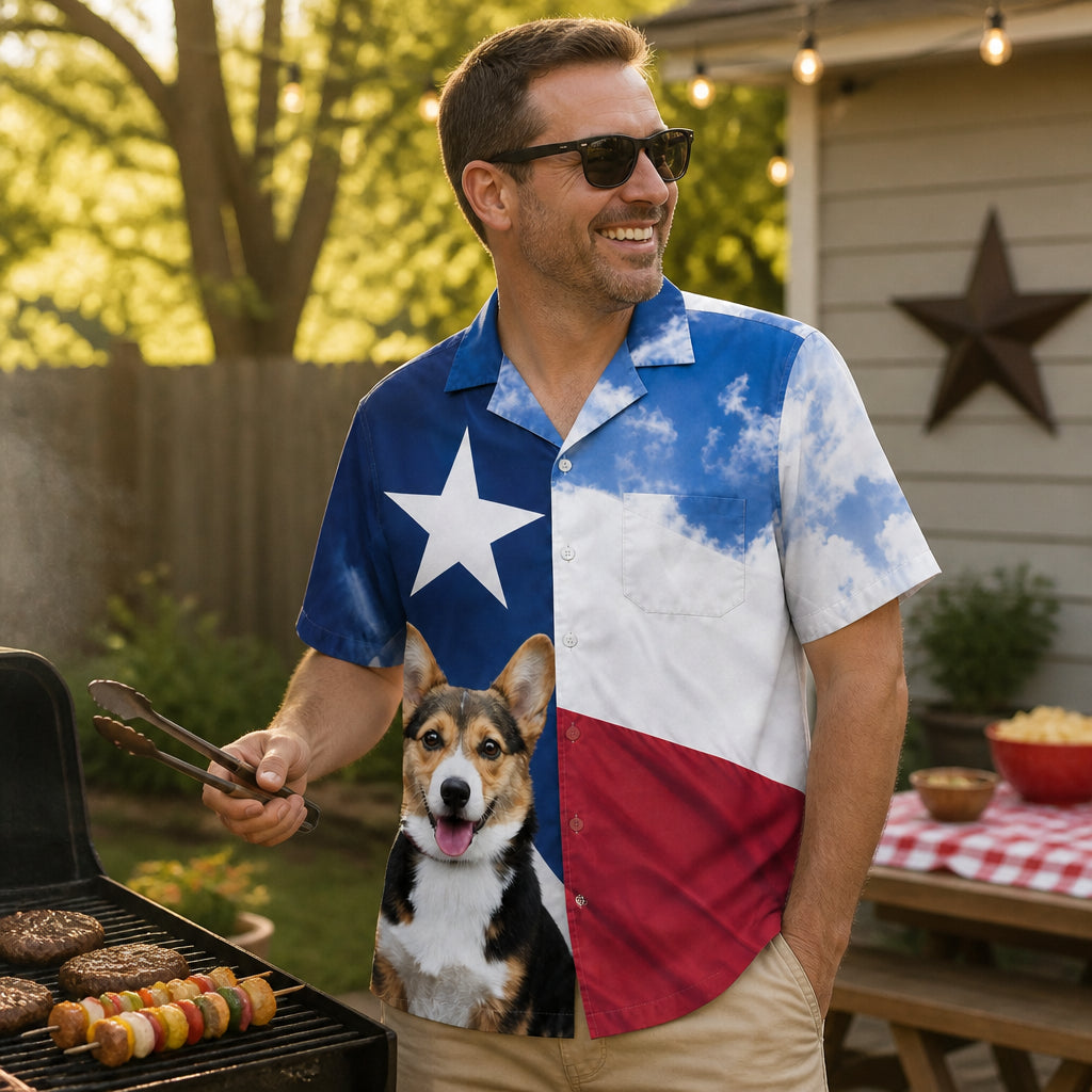Custom Photo Texas Flag Patriotic Dog Hawaiian Shirt - Lifestyle 2