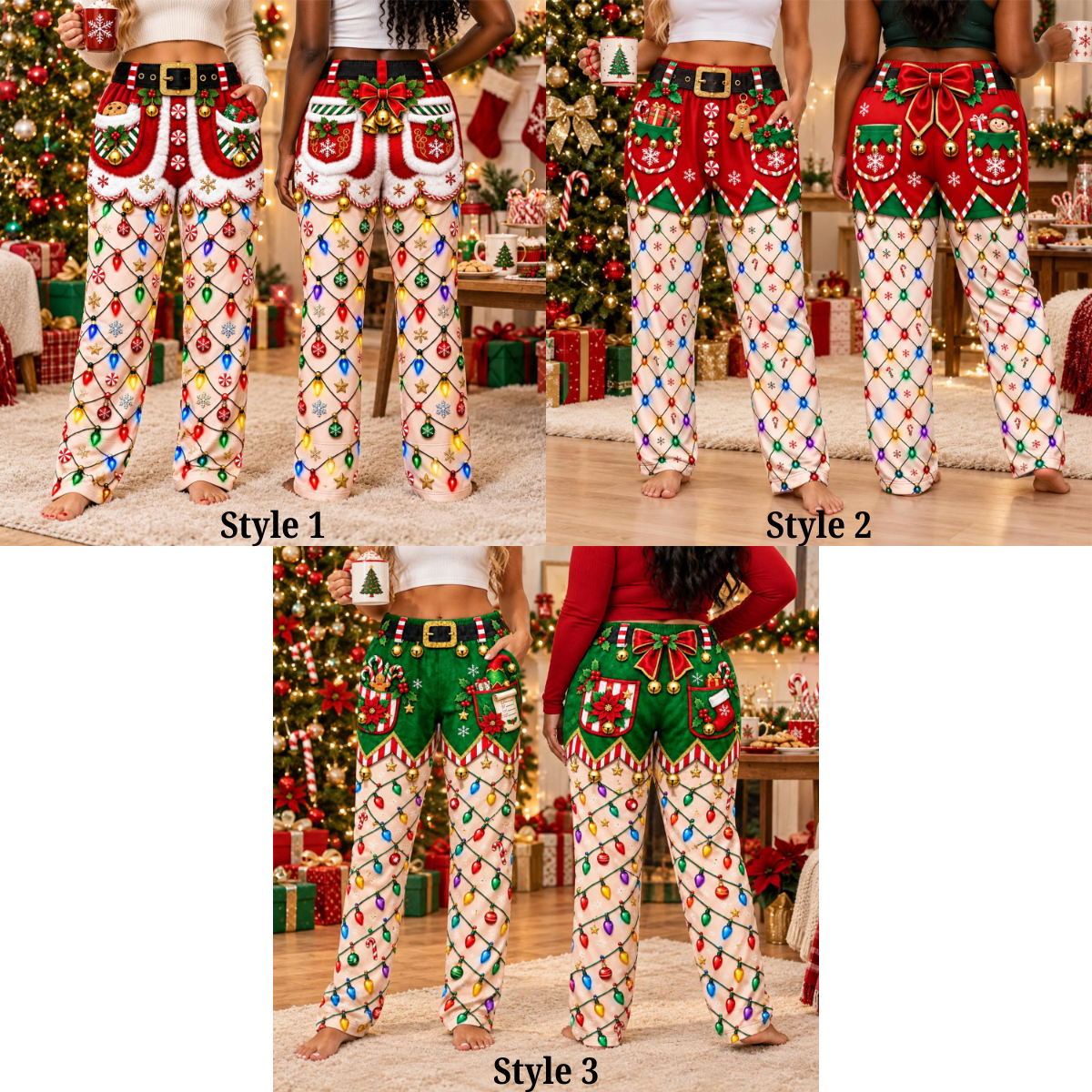 Funny Christmas Pajama Pants: Santa Suit Illusion Print, Holiday String Lights c109ec83-e203-4281-9065-175aaccf8ee1-option-style.png