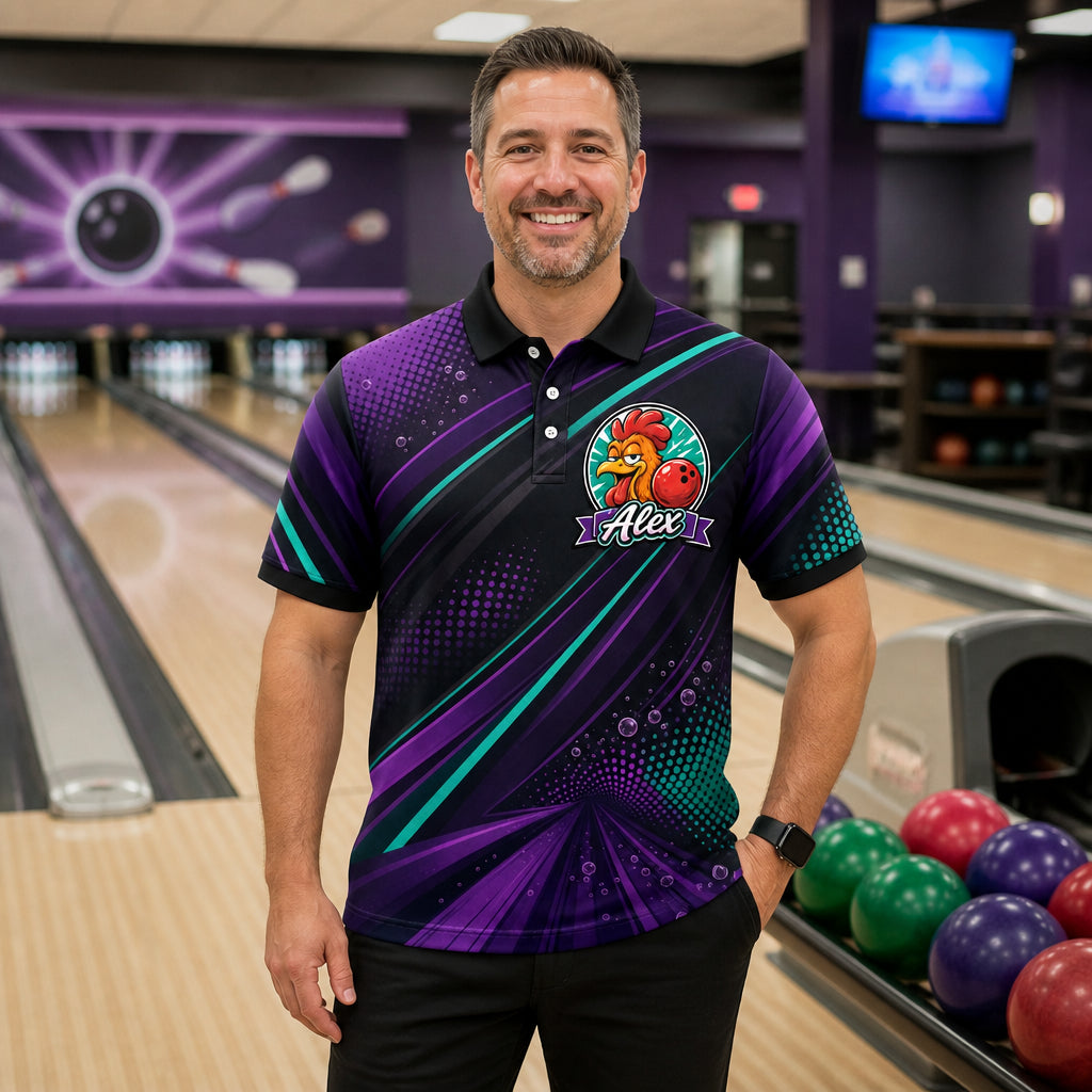 Personalized Strike Rooster Bowling Polo Shirt – Custom Name, All-Over Print
