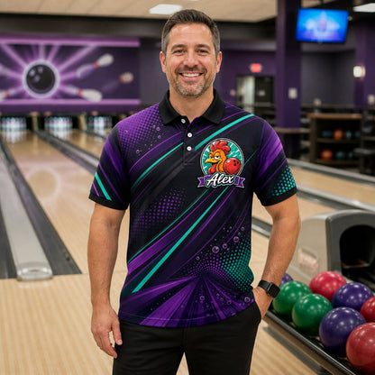 Personalized Strike Rooster Bowling Polo Shirt – Custom Name, All-Over Print