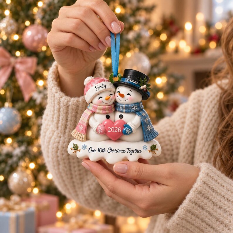 Christmas Snowman Ornament, Personalized 10th Christmas Together, Flat Acrylic Tree Ornament, Anniversary Gift For Couple, Hims, Hers c22607e7-cbbc-45e3-95a4-184b72fdbc10-mui2.jpg