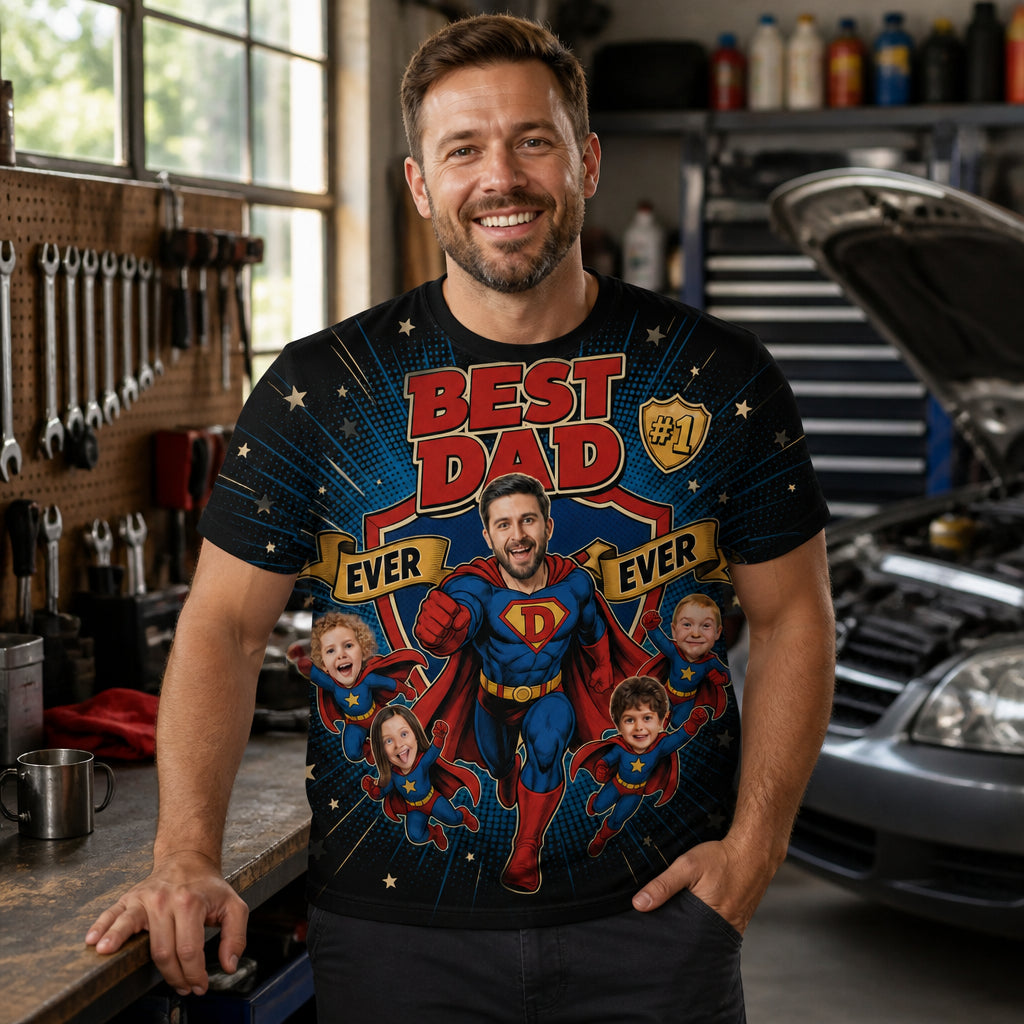 Best Dad Ever Ever Super-Dad Photo Tee - Personalized T-Shirt - All Over Printed c2360d9a-ef32-4418-a0b0-fa54400aacae.jpg