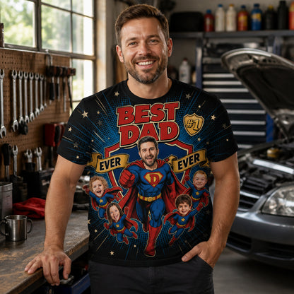 Best Dad Ever Ever Super-Dad Photo Tee - Personalized T-Shirt - All Over Printed c2360d9a-ef32-4418-a0b0-fa54400aacae.jpg
