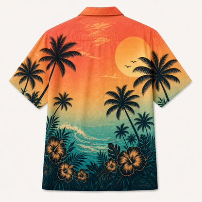 Tropical Sunset Pet Photo Hawaiian Shirt - Back view