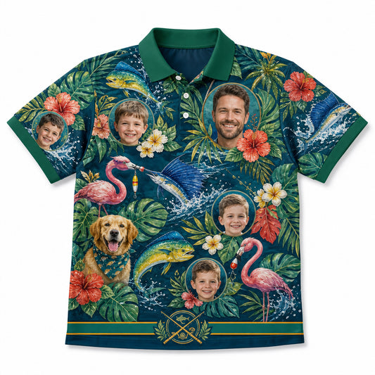 Fishing Dad Tropical Family Polo - Hero