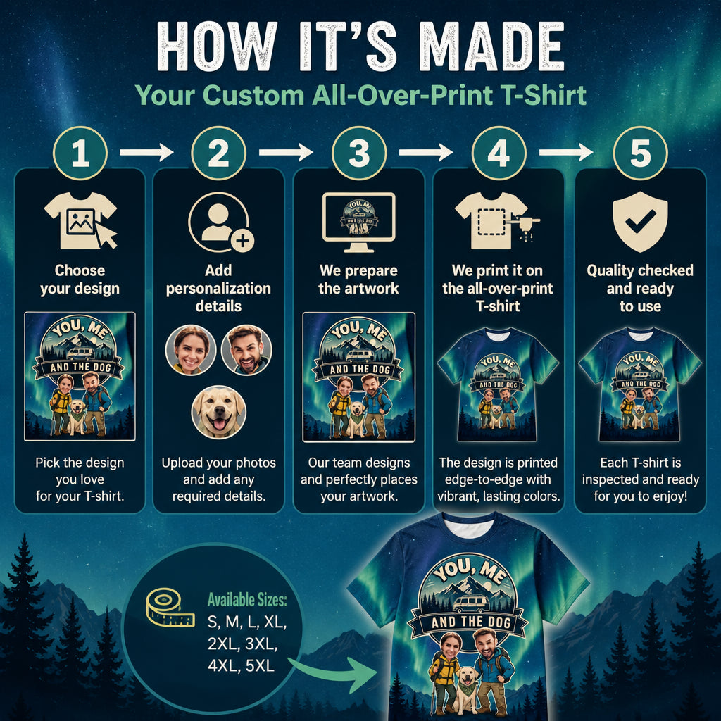 You, Me and the Dog – Road-Trip AOP Tee (3 Face Uploads) - How it is made